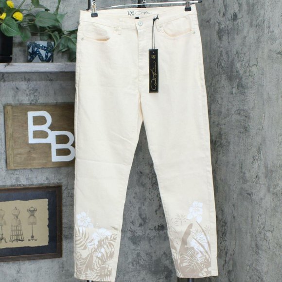 NWT DG2 Printed Hem Skinny Jeans 2 Cream Ivory - Picture 2 of 6
